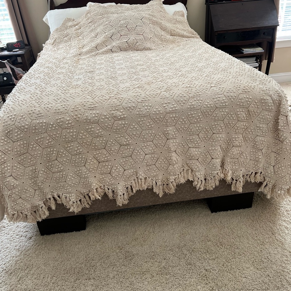 Cream Textured Blanket with Fringe